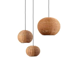 Pendellamper ^ FARO BARCELONA Haka pendellampe med rattan-skærm, Ø 25 cm