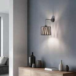 Væglamper|Væglamper ^ TK Lighting Harmony væglampe, sort, naturlig jute, med afbryder