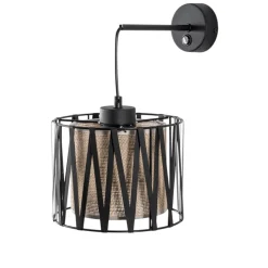 Væglamper|Væglamper ^ TK Lighting Harmony væglampe, sort, naturlig jute, med afbryder
