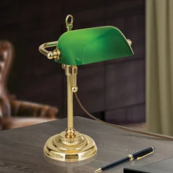 ORION Arbejdsrum/Kontor|Bordlamper > Harvard banklampe, messing/grøn, højde 32 cm