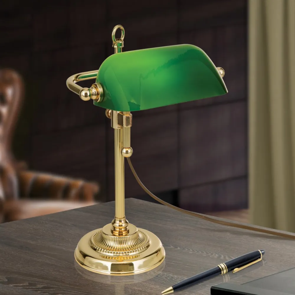 ORION Arbejdsrum/Kontor|Bordlamper > Harvard banklampe, messing/grøn, højde 32 cm