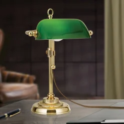 ORION Arbejdsrum/Kontor|Bordlamper > Harvard banklampe, messing/grøn, højde 32 cm