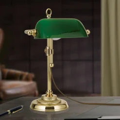 ORION Arbejdsrum/Kontor|Bordlamper > Harvard banklampe, messing/grøn, højde 32 cm