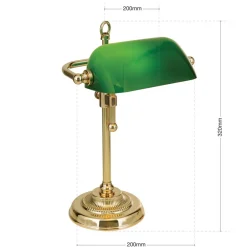 ORION Arbejdsrum/Kontor|Bordlamper > Harvard banklampe, messing/grøn, højde 32 cm