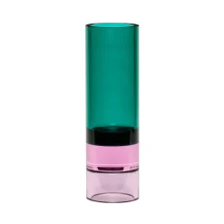Møbel Og Interiør ^ Hübsch Astro fyrfadsstage, grøn/pink, krystalglas, 15 cm