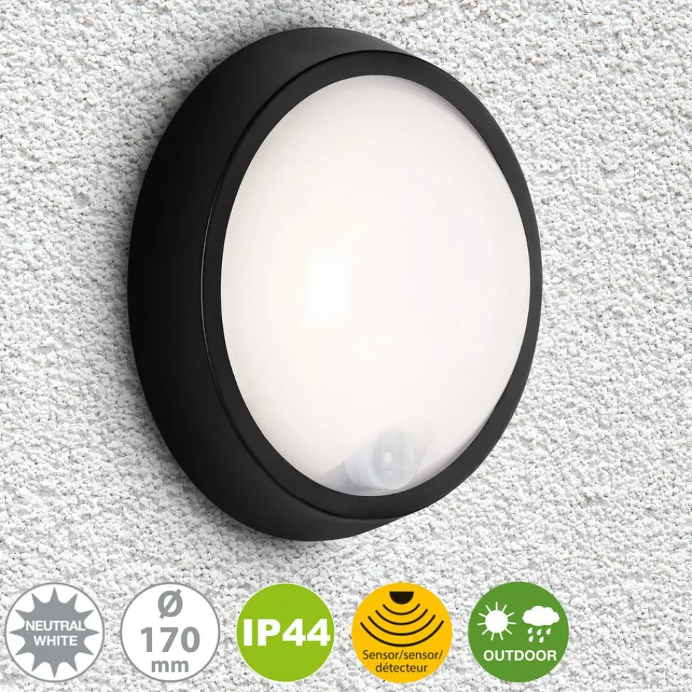 Briloner Væglampe Med Sensor|Væglamper > Helsinki udendørs LED-væglampe, sensor, IP44, sort