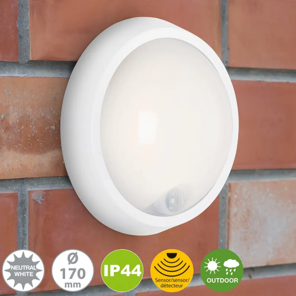Briloner Væglampe Med Sensor|Væglamper > Helsinki udendørs LED-væglampe, sensor, IP44, hvid