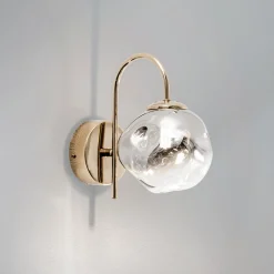 Væglamper|Væglamper ^ Lucea Herman væglampe, guldfarvet, højde 23 cm, glas, jern