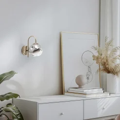 Væglamper|Væglamper ^ Lucea Herman væglampe, guldfarvet, højde 23 cm, glas, jern