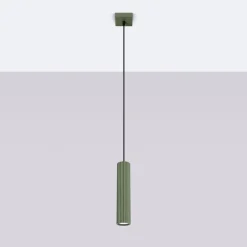 Pendellamper ^ SOLLUX LIGHTING Hængelampe ALORA, olivengrøn, Ø 8 cm, metal, GU10