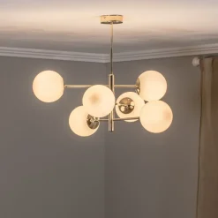 Euluna Pendellamper > Hængelampe Aurora, guldfarvet, 6 lyskilder, glas, metal
