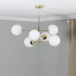 Euluna Pendellamper > Hængelampe Aurora, guldfarvet, 6 lyskilder, glas, metal