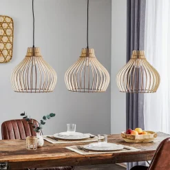 Pendellamper|Pendellamper ^ TEMAR LIGHTING Hængelampe Barrel med træskærme, 3 lyskilder, lang