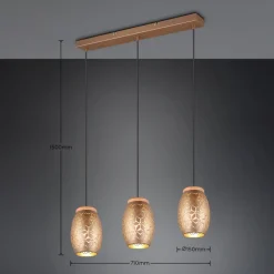 Reality Leuchten Pendellamper > Hængelampe Bidar, længde 71 cm, kaffebrun, 3-lys, metal