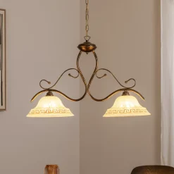 ONLI Pendellamper > Hængelampe BILIARDO GIORGIO, creme/bronze, glas/jern 2 lyskilder.