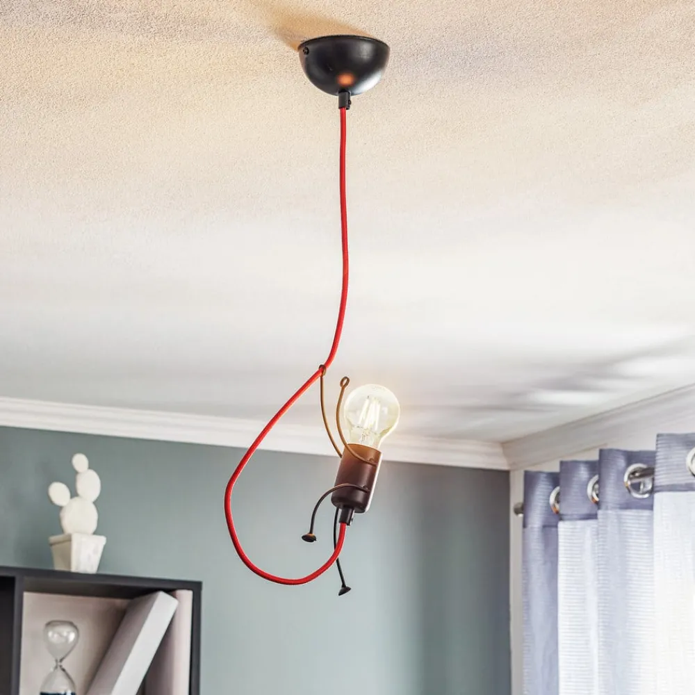 EMIBIG LIGHTING Pendellamper > Hængelampe Bobi 1 i sort, kabel rød, 1 lyskilde.