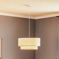 Duolla Pendellamper > Hængelampe Boho, dobbelt skærm, beige