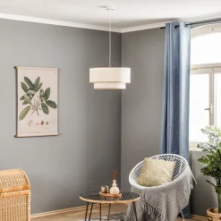Duolla Pendellamper > Hængelampe Boho, dobbelt skærm, beige