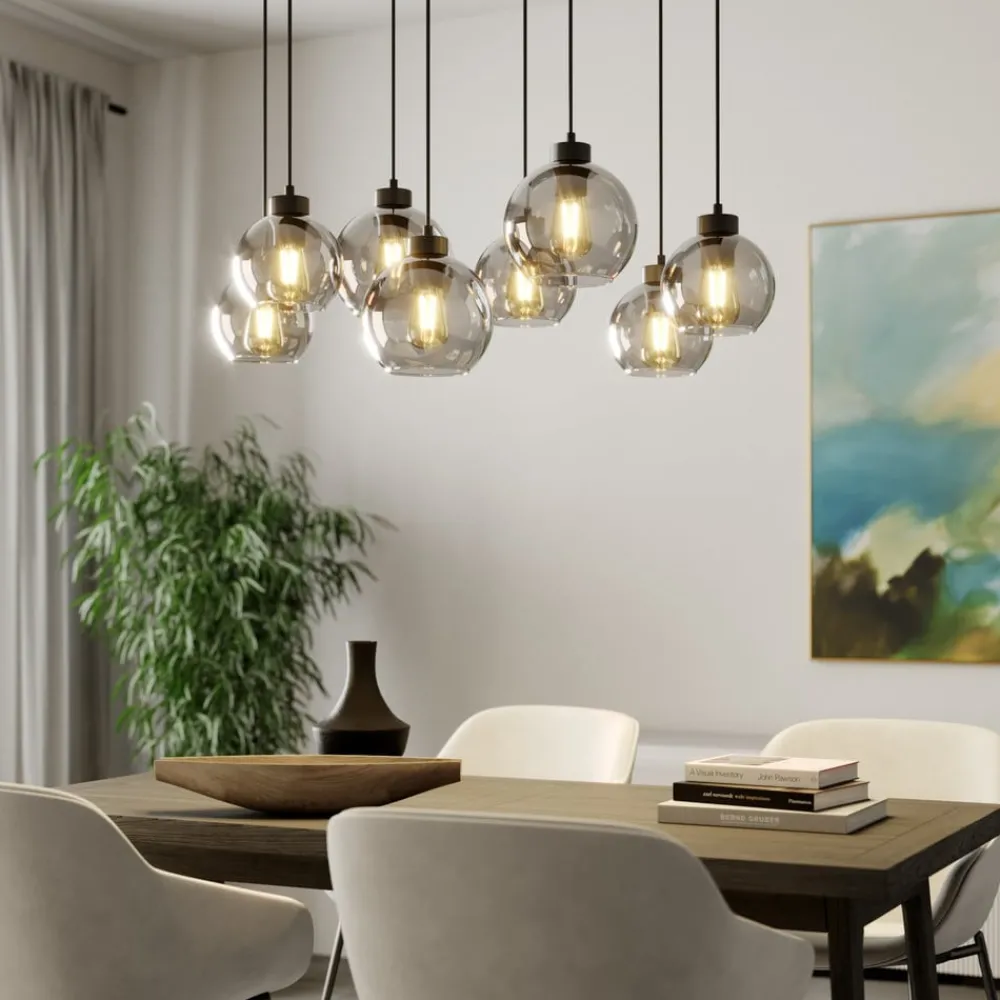 Pendellamper ^ TK Lighting Hængelampe Cubus, 95 cm lang, 8 lyskilder, røggrå, glas