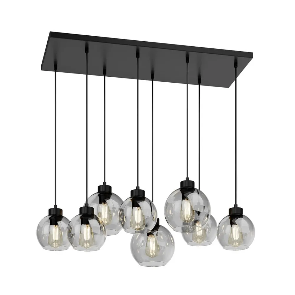 Pendellamper ^ TK Lighting Hængelampe Cubus, 95 cm lang, 8 lyskilder, røggrå, glas