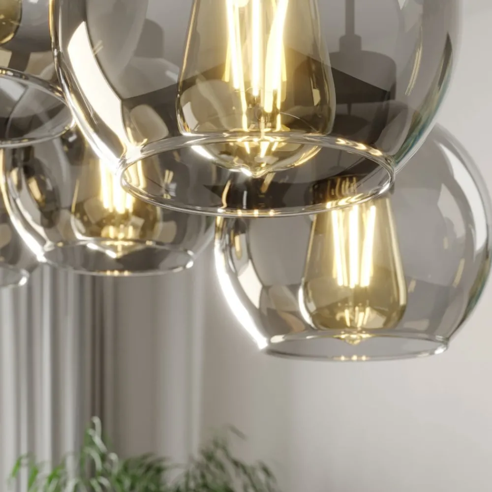 Pendellamper ^ TK Lighting Hængelampe Cubus, 95 cm lang, 8 lyskilder, røggrå, glas