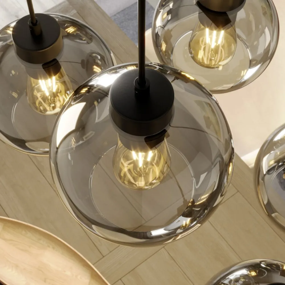 Pendellamper ^ TK Lighting Hængelampe Cubus, 95 cm lang, 8 lyskilder, røggrå, glas