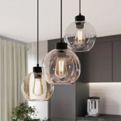 TK Lighting Pendellamper|Pendellamper > Hængelampe Cubus, Ø 50 cm, 3 lyskilder, klar/honningbrun, glas