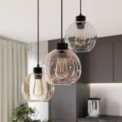 TK Lighting Pendellamper|Pendellamper > Hængelampe Cubus, Ø 50 cm, 3 lyskilder, klar/honningbrun, glas
