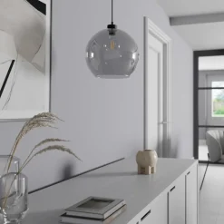 TK Lighting Pendellamper|Pendellamper > Hængelampe Cubus, røggrå, glas, Ø 30 cm, E27
