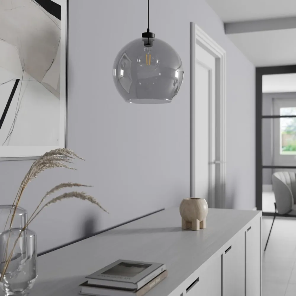 TK Lighting Pendellamper|Pendellamper > Hængelampe Cubus, røggrå, glas, Ø 30 cm, E27
