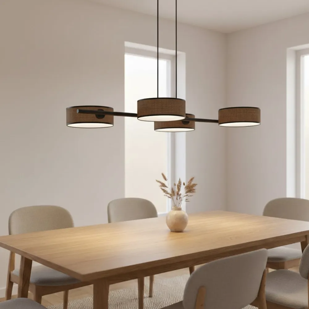 EMIBIG LIGHTING Pendellamper > Hængelampe Drumz 4, brun, stof/stål, længde 80 cm, E14