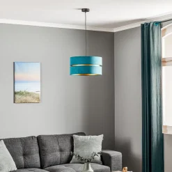 Pendellamper ^ Duolla Hængelampe Duo, turkis/guld, Ø40cm, 1 lyskilde
