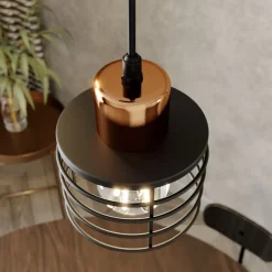 HELAM Pendellamper|Pendellamper > Hængelampe Edison i sort/kobber, 3 lyskilder, rund