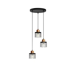 HELAM Pendellamper|Pendellamper > Hængelampe Edison i sort/kobber, 3 lyskilder, rund