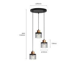 HELAM Pendellamper|Pendellamper > Hængelampe Edison i sort/kobber, 3 lyskilder, rund
