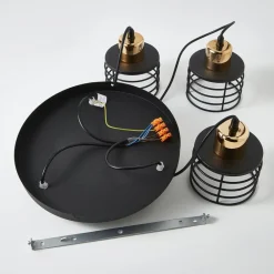 HELAM Pendellamper|Pendellamper > Hængelampe Edison i sort/kobber, 3 lyskilder, rund