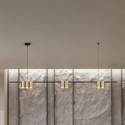 Eko-Light Arbejdsrum/Kontor|Pendellamper > Hængelampe Genesis, aluminium sort/guld, 7 x GU10, længde 150 cm