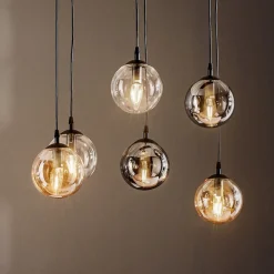 Pendellamper|Pendellamper ^ EMIBIG LIGHTING Hængelampe Glassy, 6 lyskilder, grafit/amber/klar, glas, 75 cm