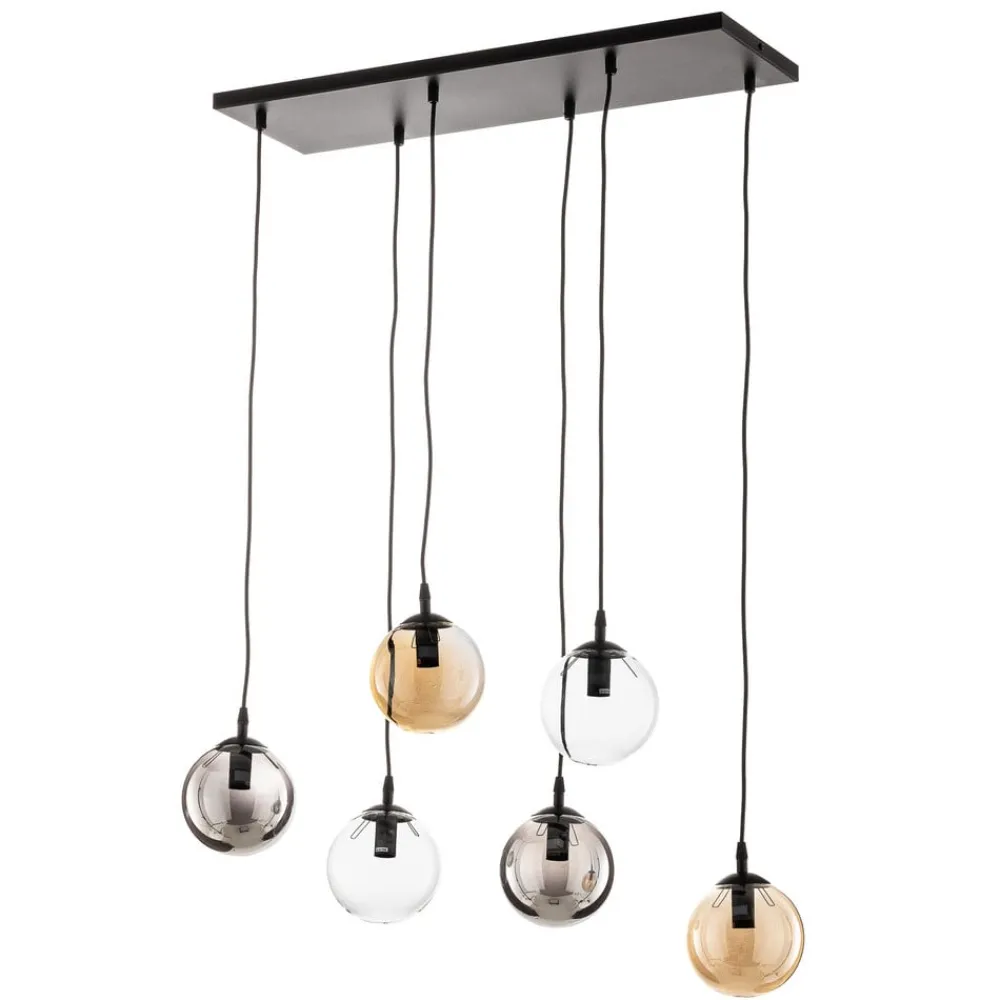 Pendellamper|Pendellamper ^ EMIBIG LIGHTING Hængelampe Glassy, 6 lyskilder, grafit/amber/klar, glas, 75 cm