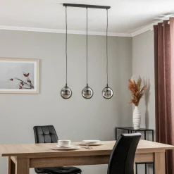 EMIBIG LIGHTING Pendellamper > Hængelampe Glassy, 3 lyskilder, lige, sort, grafit, glas