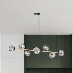 Euluna Pendellamper > Hængelampe Glassy, 8 lyskilder, sort/guld/grafit