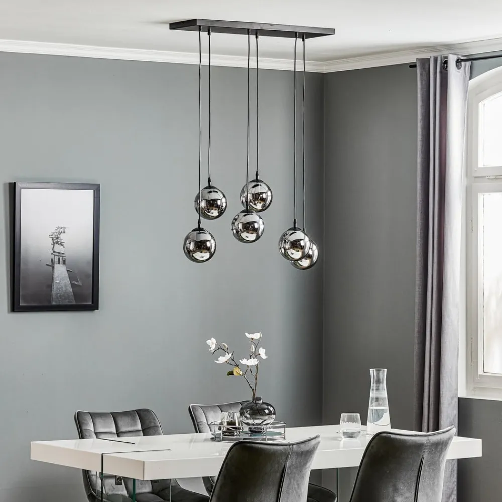 EMIBIG LIGHTING Pendellamper > Hængelampe Glassy, 6 lyskilder, sort, grafit, glas, 75 cm