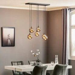 EMIBIG LIGHTING Pendellamper > Hængelampe Glassy, 6 lyskilder, sort, grafit, glas, 75 cm
