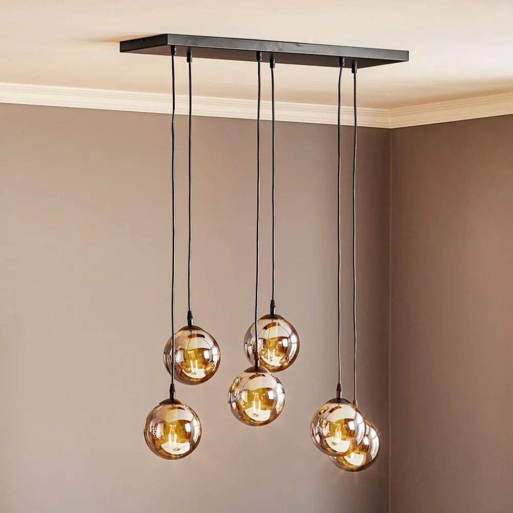 EMIBIG LIGHTING Pendellamper > Hængelampe Glassy, 6 lyskilder, sort, grafit, glas, 75 cm