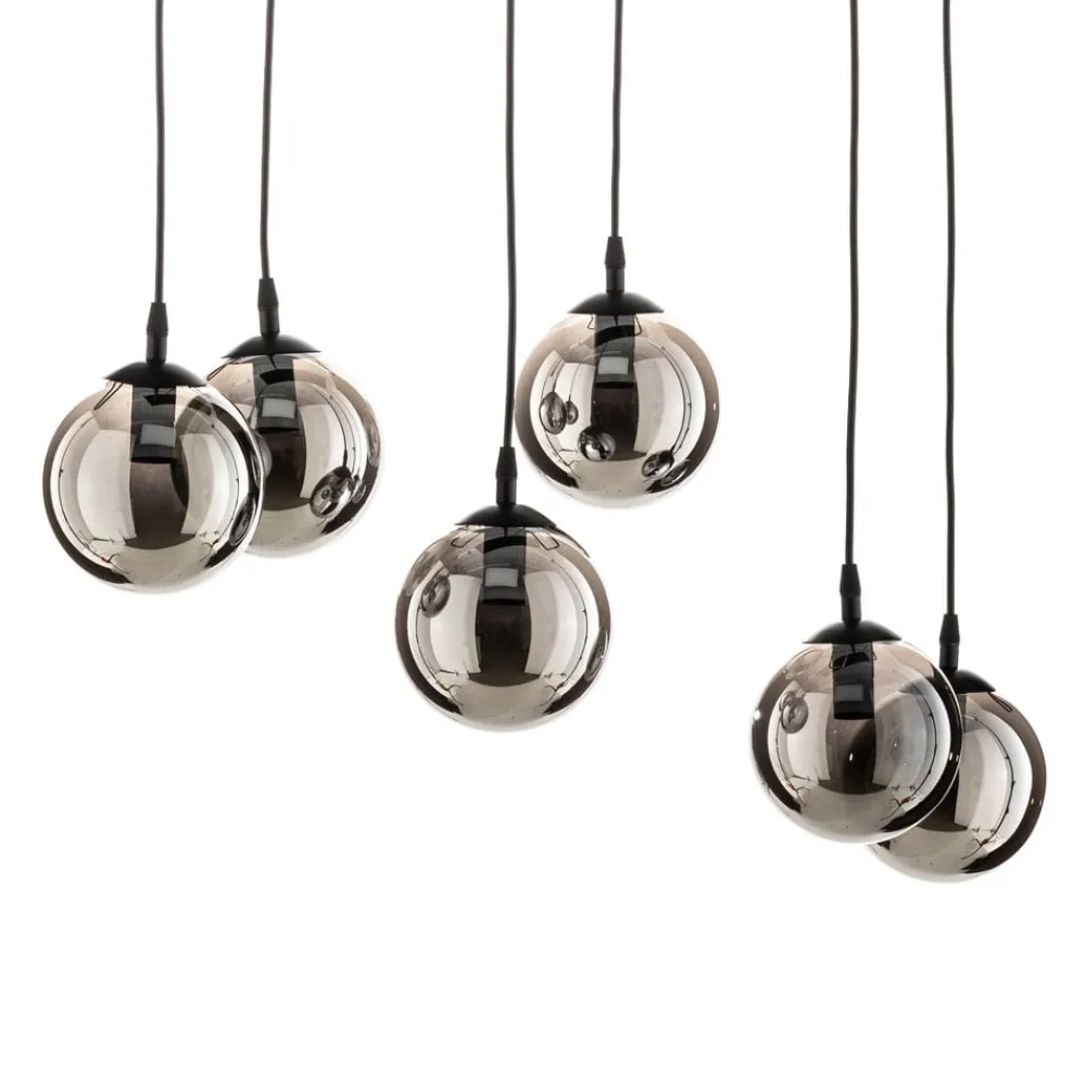 EMIBIG LIGHTING Pendellamper > Hængelampe Glassy, 6 lyskilder, sort, grafit, glas, 75 cm