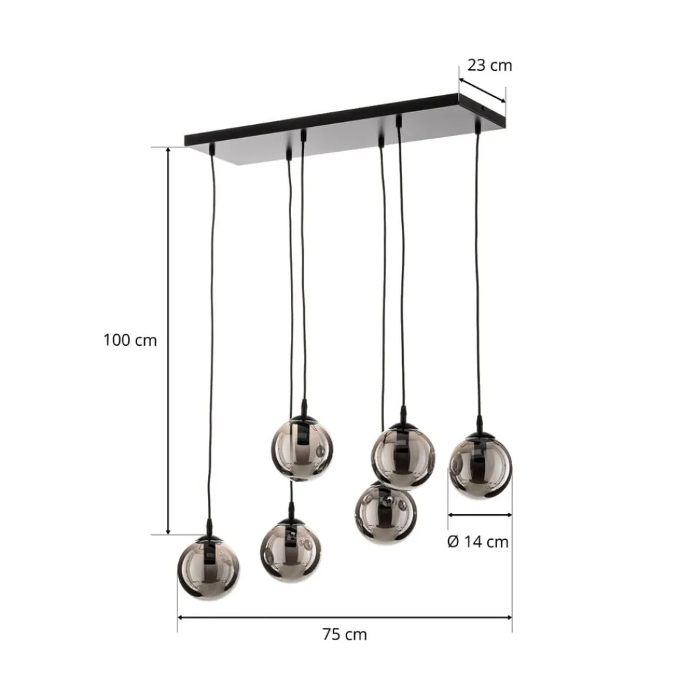 EMIBIG LIGHTING Pendellamper > Hængelampe Glassy, 6 lyskilder, sort, grafit, glas, 75 cm
