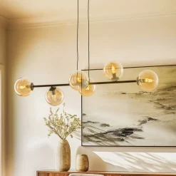 EMIBIG LIGHTING Pendellamper|Pendellamper > Hængelampe Glassy, 6 lyskilder, sort, ravfarvet, glas, 110 cm