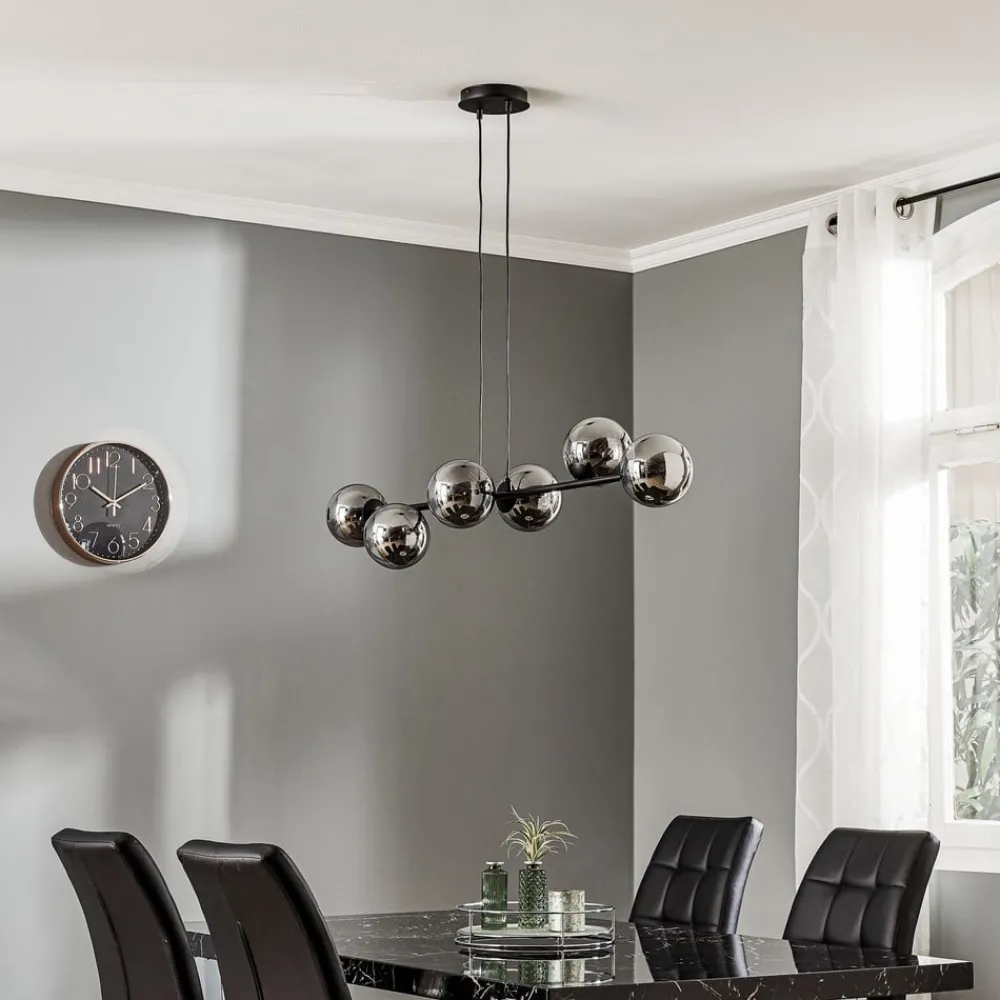 Pendellamper|Pendellamper ^ EMIBIG LIGHTING Hængelampe Glassy, 6 lyskilder, sort, grafit, glas, 110 cm