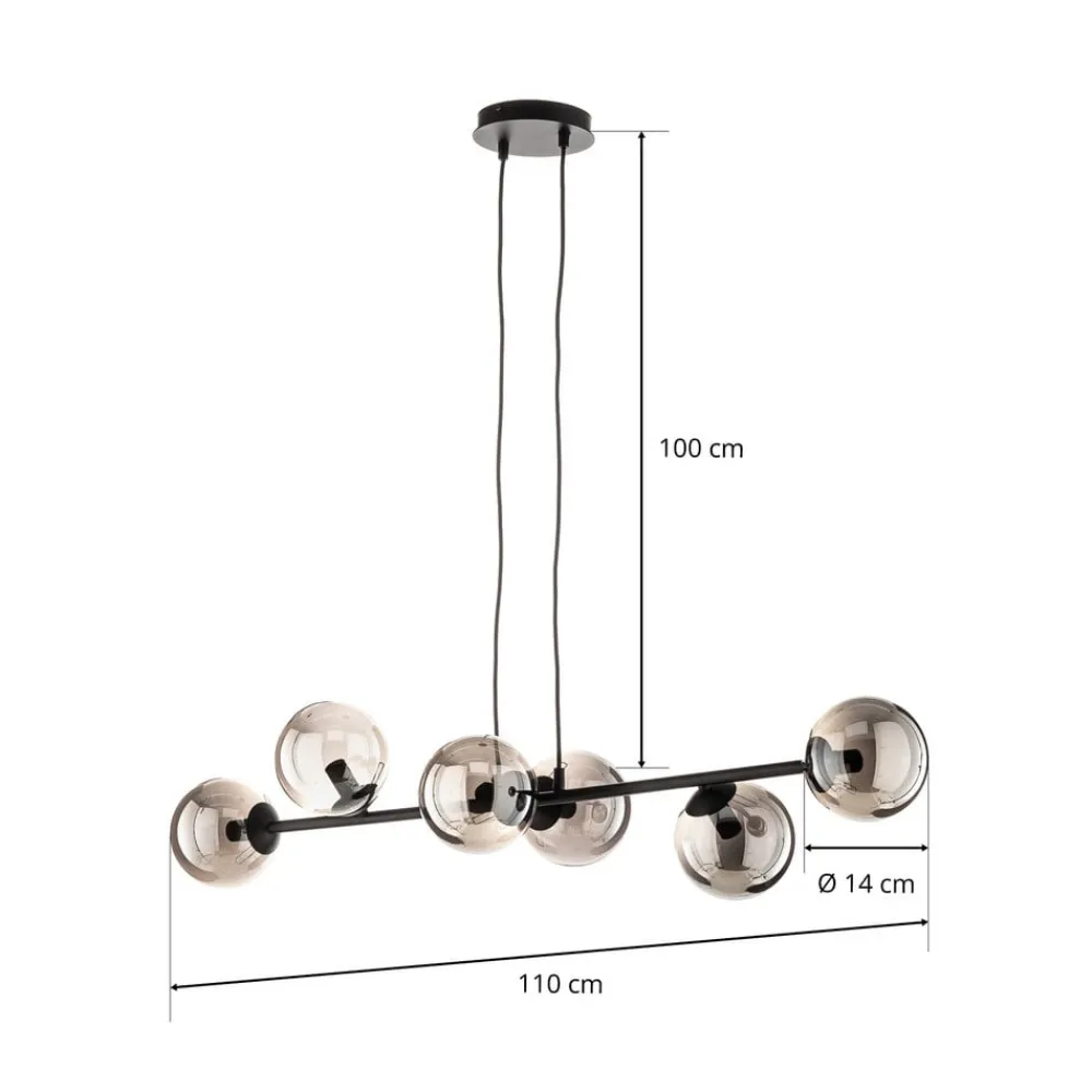 Pendellamper|Pendellamper ^ EMIBIG LIGHTING Hængelampe Glassy, 6 lyskilder, sort, grafit, glas, 110 cm