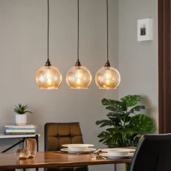 Opviq Pendellamper|Pendellamper > Hængelampe guld 022 3 lyskilder lineært glas Ø20cm